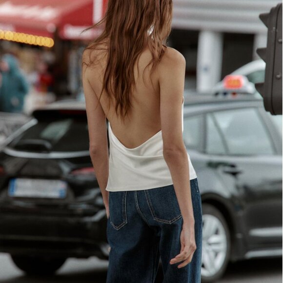 ZARA Ecru Satin Effect Halter Top – Sizes XS & M – NWT Brand New with Tags 🤍 - Picture 4 of 10